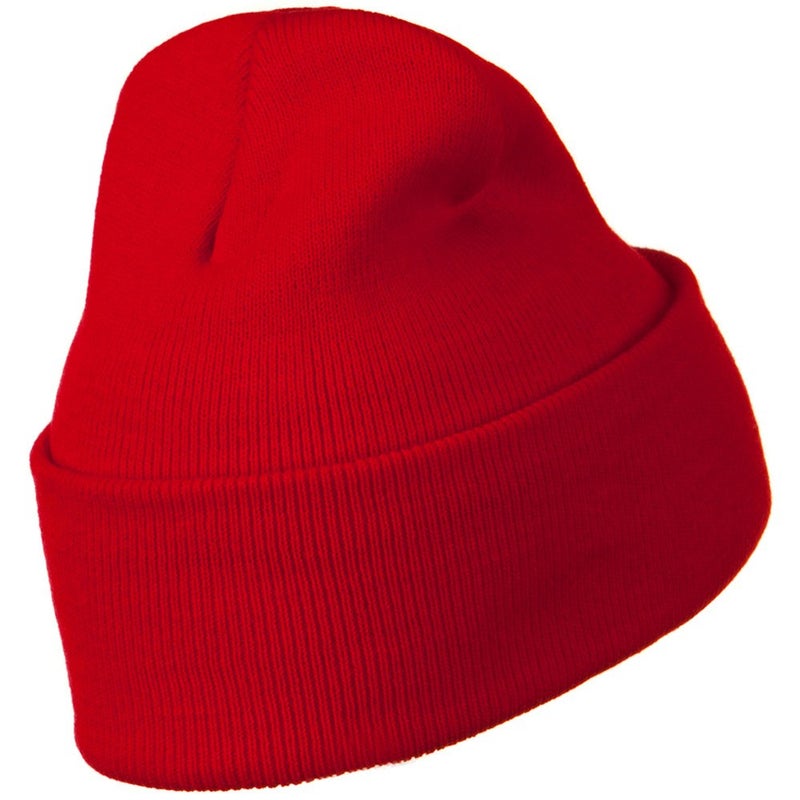 Mega Cap MG 12 Inch Long Knitted Beanie (Red OSFM) - Image 3